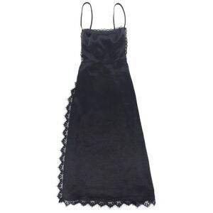 NEW Free People Nadia 90s Lace Trim Apron Midi Dress Black Satin 6 Whisigoth Y2k